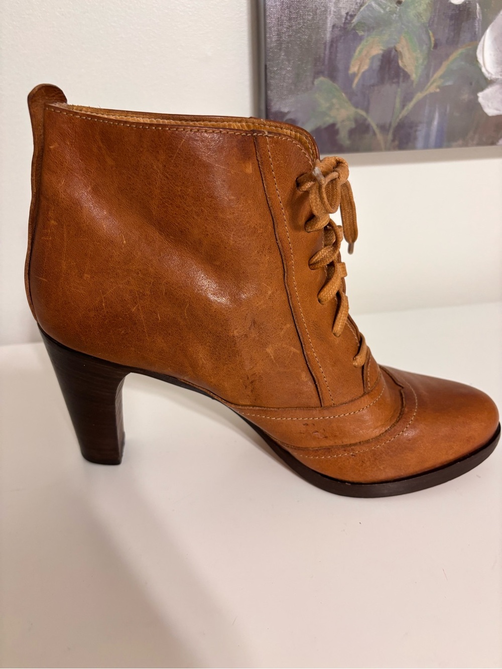 Frye womens 9.5 M Bella Hi Lace Up 77112 Brown Ankle Boots Bootie 4” Heel Italy - Picture 5 of 10